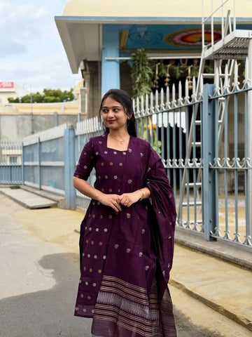 Deep Purple Jacquard Kurti With Golden