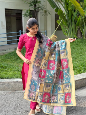 Raw Silk Kurti With Pant And Silk Dupatta