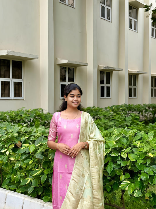 Pure Banarasi Silk Kurti With Jacquard Silk Shawl With Zari Weave