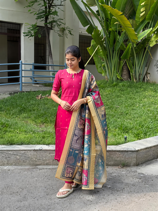 Raw Silk Kurti With Pant And Silk Dupatta