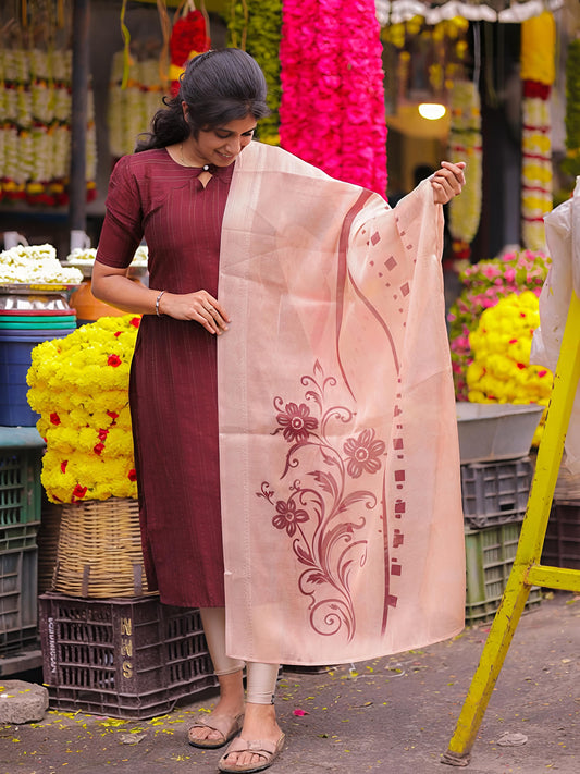 Brown Raw silk kurti with lining paired with Silk shawl