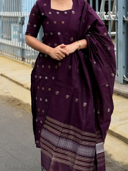 Deep Purple Jacquard Kurti With Golden